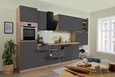 Küche Küchenzeile Küchenblock grifflos Eiche Grau Lorena 380 cm Respekta - Bild 1 von 4