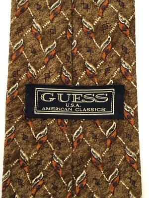 Authentic GUESS USA American Classics Leafs Design On Brown 100%Silk Necktie Tie - Image 1 of 4