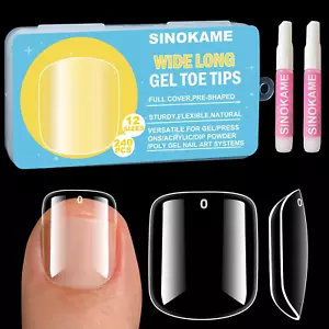 Wide Long Large Gel Toe Nail Tips, Big Fake Toenails Full Cover Nail Glue Kit f - Picture 1 of 12