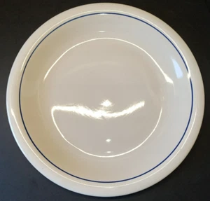 Gibson Everyday Stoneware Round Serving 12.25" Platter Tan with Blue Strip Rim - Picture 1 of 9