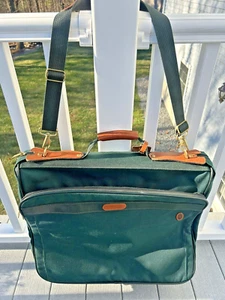 Vintage Hartmann Brookfield 47" Hanging Garment Bag Green & Leather Trim - Picture 1 of 18
