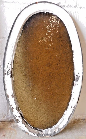 1800's OVAL WINDOW Floral Glass Quarter-Sawn Oak Trim VICTORIAN Style ORNATE Cover