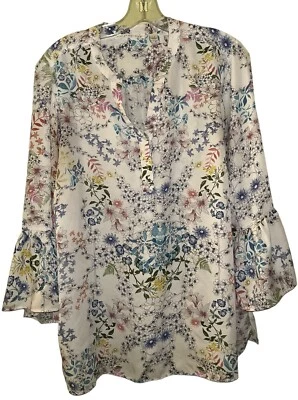 Violet+Claire Top Womens 1X Ivory Floral Bell 3/4 S Sleeve Blouse - Image 1 of 2