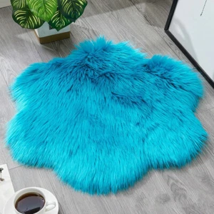 Flower Shaped Carpet Pad Faux Wool Fur Plush Area Rugs Floor Mat for Living Room - Picture 1 of 23