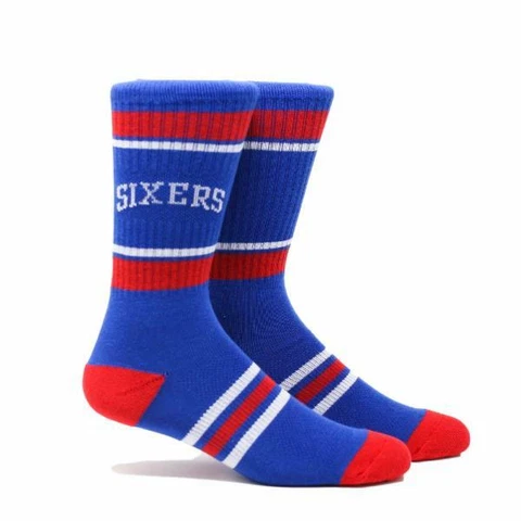Philadelphia 76ers NBA Large Mens Socks Fits 6-12 PKWY Team Colors Stripe Crew Cover