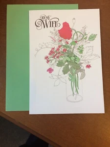 Vintage Mother's Day card Wife, bouquet of flowers in a vase by Barbara Kingery - Picture 1 of 8