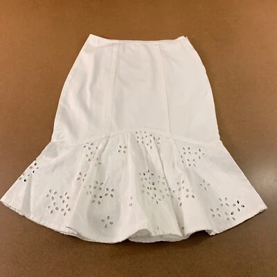 GUESS Womens 26 Regular White Mira Eyelet Denim High Rise Ruffle Midi Skirt NWT - Image 1 of 4