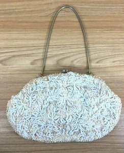 Vintage Mid Century Richere Bag Walborg Beaded White Purse Handmade Hong Kong - Picture 1 of 12