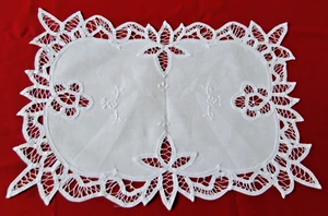 Centrino rechteckig antik Baumwolle weiß Handarbeit Spitze Stickerei Nr. Cc - Bild 1 von 4