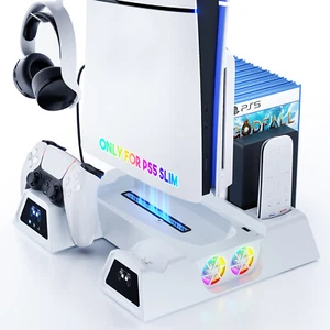 Stand Cooling Fan Controller Dual Charger Station For PlayStation 5 PS5 Slim - Picture 1 of 13