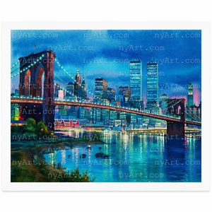 Brooklyn Bridge New York Print from Watercolor Original Painting Artwork - Picture 1 of 11