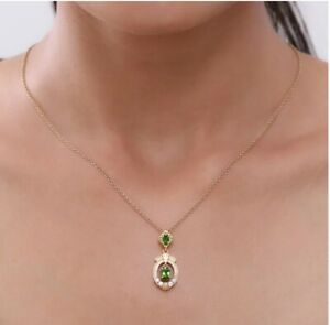 Stunning Diopside and Zirconia Designer Pendant in 14K Gold Plated Silver 0.91ct