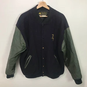 kookaburra Green Leather and Wool heavy bomber Jacket Vintage Australian Made - Bild 1 von 14