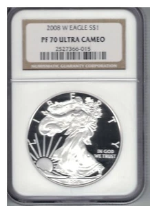 2008 W 1 OZ SILVER EAGLE PF70 ULTRA CAMEO NGC GRADED - Picture 1 of 2