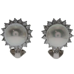 Earring8.9mm K18 white gold/Pt900Platinum/Diamond / pearl 9.1g Women - Picture 1 of 7