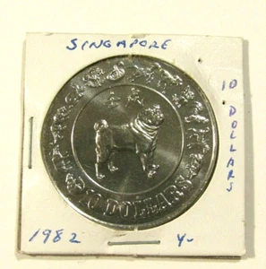 Moneda de 10 dólares de Singapur 1982 sin circular Pugh Dog - Imagen 1 de 5