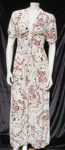 STEELE US XS 0 2 White Floral Print Viscose Crepe Button Front Long Maxi Dress - Picture 1 of 7