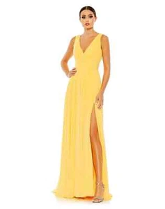 Mac Duggal Buttercup Yellow Side Slit Sleeveless Chiffon Gown Size 20 $298 - Picture 1 of 3