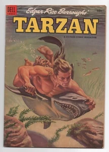 DELL COMICS TARZAN 56 1954 COPERTINA SQUALO COPERTINE INTERNE VUOTE - Foto 1 di 2