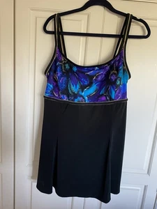Damen Übergröße Badeanzug mit Rock Badekleid XXL 22 schwarz/blau - Bild 1 von 4