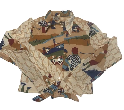 Gráfico tejido golfistas vintage años 70 YOU BABES funky corbata cintura abotonada Foto 1 de 4