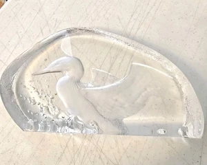 Vintage Large Signed Mats Jonasson Etched Duck Bird Full Lead Crystal Sweden - Picture 1 of 7