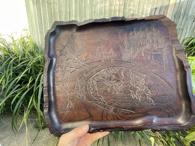 Antique 1900 Japanese /Chinese Hand Carved Wooden Picture Signed - Image 1 of 4