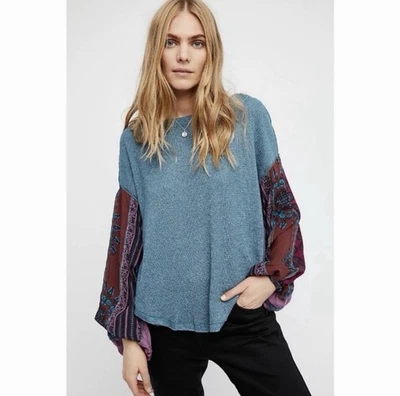 We The Free FREE PEOPLE Blossom Thermal Green Teal Combo Top Sz Large L - image 1 of 4