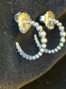 Lagos Caviar Sterling Silver Beaded Small Hoop Stud Earrings With 14K Gold Post - Picture 1 of 14