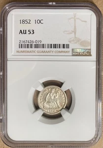 1852 NGC AU53 Liberty Seated Dime 10c - Picture 1 of 4