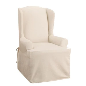 Sure Fit Home Décor Cotton Duck Solid T-Cushion Wing Chair One Piece Slipcover, - Picture 1 of 4