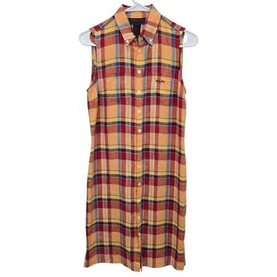 Ralph Ralph Lauren 100% Linen Plaid Dress Sz Small Button Down Sleeveless - Image 1 of 4