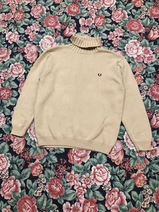 Mens Sweater Cardigan Sweatshirt Fred Perry Vintage Size L Distressed Faded 90s - Picture 1 of 12