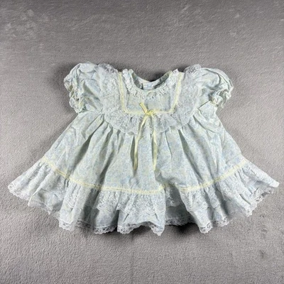 Vintage Caitlyn Scott Toddler Girls Dress 3/6M Floral White Blue Made USA 90s#2B - Image 1 of 4