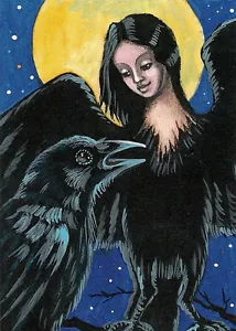 ACEO STAMPA DI DIPINTO CORVO CORVO FANTASY ART RYTA MOON Strega Popolo Halloween 🎃 - Foto 1 di 1