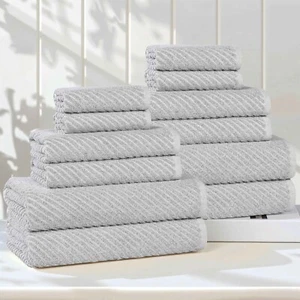 Amelia Viskose Baumwollmischung Struktur Diagonal Gerippt 12 Stück Handtuch Set - Bild 1 von 43