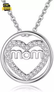 Mothers Day Birthday Gifts for Mom Mother from Daughter Son Silver Heart Necklac - Picture 1 of 5