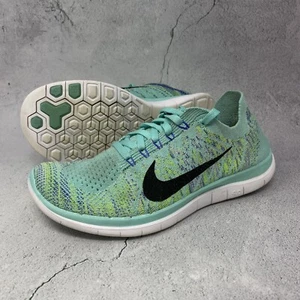 Nike Womens Free 4.0 Flyknit Shoes Light Blue Turquoise Black 717076-300 Sz 7 M - Picture 1 of 11