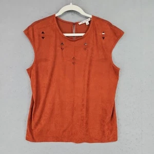 Max Studio Suede Top Womens L Orange Aztec Bohemian Hippie Festival Cap Sleeve - Picture 1 of 8