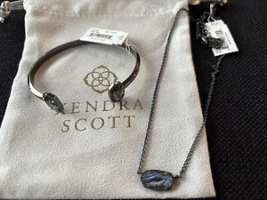 Kendra Scott ~ Elisa Necklace & Elton Cuff Bracelet ~ Gunmetal & Abalone - Picture 1 of 5