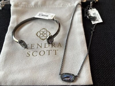 Kendra Scott ~ Colar Elisa e Bracelete Elton ~ Gunmetal & Abalone - Imagem 1 de 4