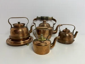 Vintage 40s-50s Child's Size Miniature COPPER TEAPOTS and Base Made in Sweden - Picture 1 of 22