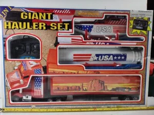 U.S.A HAULER SET 3 in 1 Semi Truck Tanker Power Boat Container Trailer NIB Batry - Picture 1 of 12