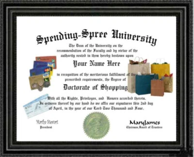 SHOPPING Lover's Doctorate Diploma / Degree Custom Designed for YOU - Image 1 of 2