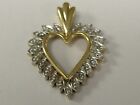 Vintage Solid 10 K  Gold 0.05 Ct Tw Diamond Heart Pendant