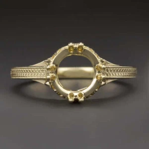 ART DECO VINTAGE STYLE SEMI-MOUNT PRONG SET SETTING 8mm ROUND RING 14K SOLITAIRE - Picture 1 of 6