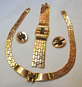 Juego de eslabones de colección de collar pulsera pendientes CORONA TRIFARI firmado engaste de oro 341k - Imagen 1 de 4