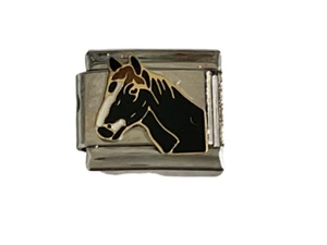 SILVER BLACK HORSE ITALIAN CHARM fits all 9mm Italian charms U8 - Picture 1 of 4