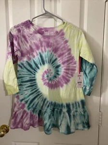 NWT Justice Girls Fash Lace Trim Long Sleeve Tie Dye Dress Size Small S 7/8 - Picture 1 of 3