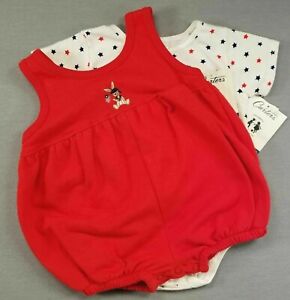 New Baby Girl Clothes Vintage Carter's 9-12 Month Red Star 2Pc Romper Outfit